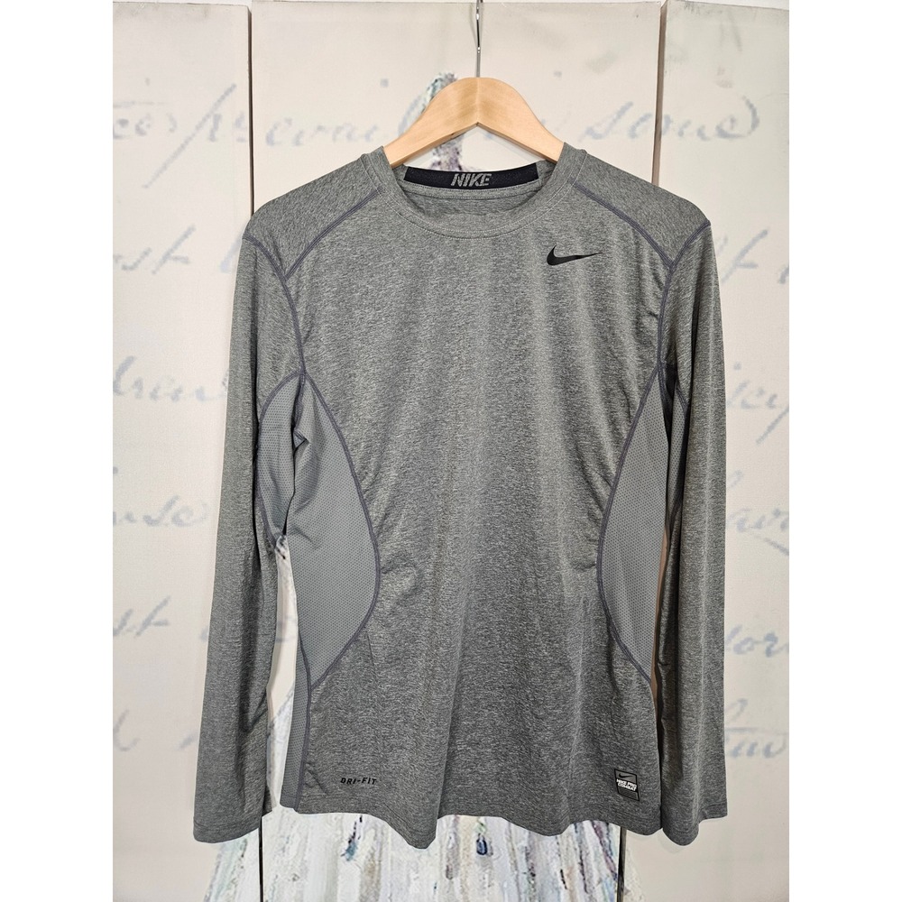 Nike Pro Combat Dri-FIT Mens Gray Long Sleeve Fitted Training Shirt 449788-022 M